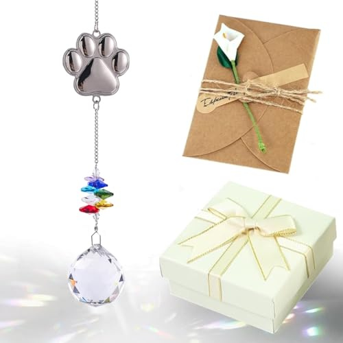 Pet Paw Print Memorial Crystal Suncatcher Pet Loss Sympathy Gifts | Pet Memorial Suncatcher Gifts,Thoughtful Dogs and Cats Remembrance,Loss Bereavement Gifts for Dogs (Round Crystal Ball)