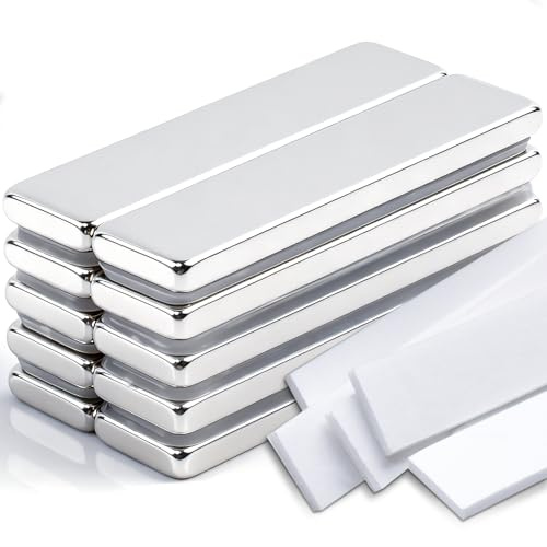 10 Stück Neodym Magnete Extra Stark Groß, 40x10x3mm Rechteckige Magnete Stark Magneten für Magnettafel, Kühlschrank Magnet, Klebemagnete Selbstklebend Stark Seltenerdmagnete für Küchenschrank