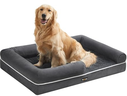Feandrea Orthopädisches Hundebett, Hundekissen, Hundekorb, weiche Polsterung, Hundesofa, erhöhte Ränder, Bezug abnehmbar und waschbar, 112 x 81 x 18 cm, rutschfeste Unterseite, dunkelgrau PGW068G01V1