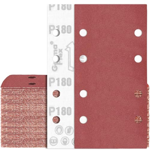 80PCS Hojas de Lija 93x185 mm Grano 180 Papel de Lija Rectangular para Lijadora Orbital