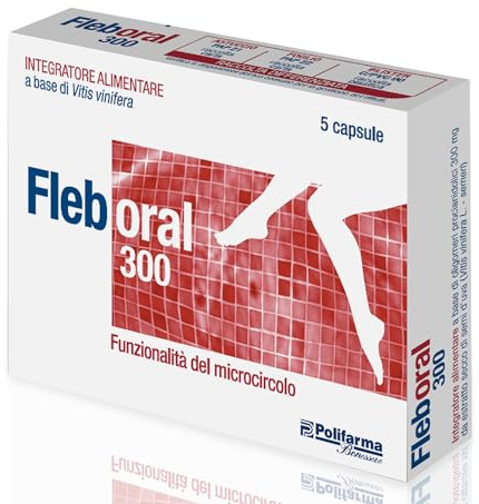 Fleboral 300 Integratore Microcircolo 5 Capsule Molli Polifarma Benessere | con Vite Rossa, Ananas, Rutina e Vitamina C, Tecnologia Liquida, Rapido Assorbimento e Facile Deglutizione