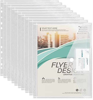 Donken 50 Stück Dokumententaschen A4 zum Abheften, Transparent | 11-Lochung, Klettverschluss & Etikettentasche, Wasserabweisend, Reißfestes PP, Dokumentenmappe für Ordner, Schule & Büro