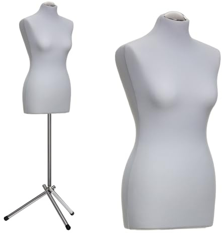 DummyDoll Schneiderpuppe weiblich Größe 38/40, Überzug Silbergrau, Dreibein + Kappe Chrom