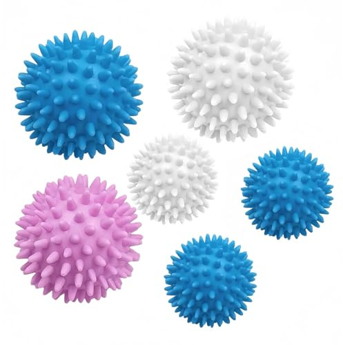 Lot de 6 boules de séchage réutilisables, antistatiques, adoucissants, accessoires de linge (rose, blanc, bleu)