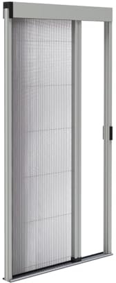 Store moustiquaire plissée pour porte en aluminium – Recoupable hauteur & largeur – Seuil ultra plat (Gris RAL 7038, L1200mm x H2400mm)