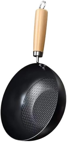 LCKKJHG wokpfanne gusseisen Antihaft-Kleine Pfanne ohne Beschichtung Universal-Bratpfanne Holzgriff vertieft(24cm)