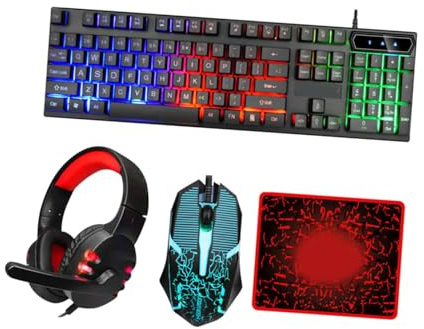 SEWACC Mouse Keyboard Headset Combo with USB 2.0, Abs, 104 Keys | Black, 4 Buttons, 3.5mm, Ergonomic Design, Easy to Install, Stable Characteristics