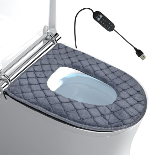 Teksome Rivestimento per Sedile del Water con USB - Riscaldatore Regolabile a 5 Livelli - Copriwater con Timer - Design con Spina per Freddo Mattina Assistenza Anziani Bagno Appartamento Camera Hotel