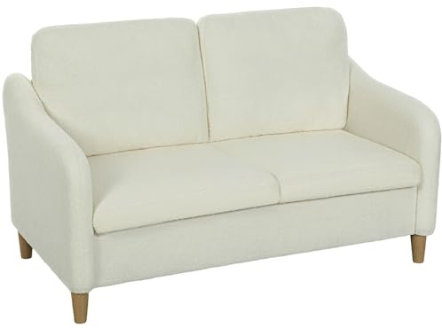 HOMCOM Sofa 2 Sitzer mit Sherpa-Fleece-Optik 137 cm Cremeweiß | Kleine Couch, Dick Gepolstert, Modernes Polstersofa, Doppelsofa, Wohnzimmer, Schlafzimmer