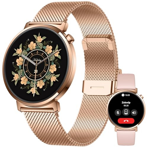 Smartwatch Damen mit Telefonfunktion, 7,9mm Ultra Dünn 1,32 AMOLED (1000 Nits/466x466), Fitnessuhr mit 2 Armbändern, 100+ Sportmodi, SpO2/Puls/Schlafmonitor, IP68 Wasserdicht, iOS Android, Roségold
