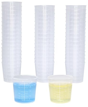 Pharamat 50 Pack 2 Ounce Plastic Graduated Cups, Transparent Scale Mixing Cups for Epoxy, Resin