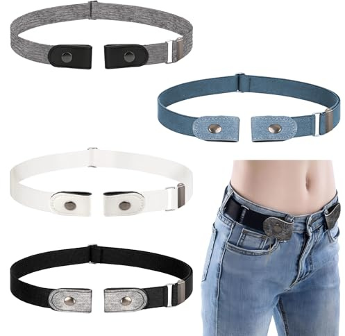 4 stycken bälten för barn, barnbälte pojkar, barnbälte flickor, 66–100 cm, justerbar tryckknappsdesign, lämplig för kjolar, jeans, shorts, lämplig för män och kvinnor (blå, vit, svart, grå)