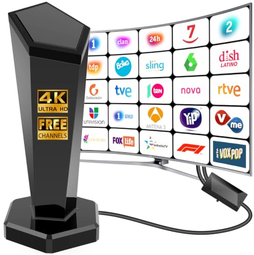 Antena TV Interior, Antena TV Interior Potente, Antena TDT Interior, Base Magnética, Señal Estable, Recepción 360°, Compatible 4K DVB-T2, Diseño Compacto