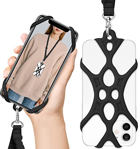 ROCONTRIP 2 in 1 Cell Phone Lanyard Strap Case Holder with Detachable Neckstrap Universal for Smartphone iPhone 8,7 6S iPhone 6S Plus, Google Pixel LG HTC Huawei P10 4.7-6.5 inch (New Black)