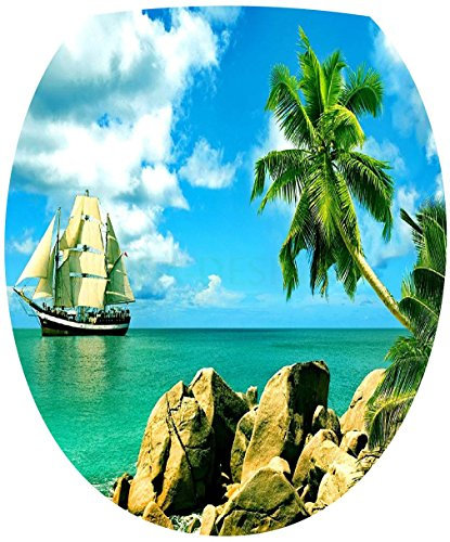 Sticker Autocollant Abattant WC Bâteau sur la mer 35x42cm SAWC0075