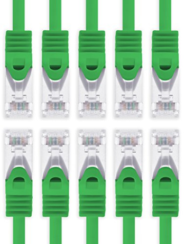 1aTTack.de 2m - vert - 10 pièces câble réseau Cat7 câble patch SFTP câble brut Lankabel 10GB/s - 500 MHz assemblé avec 2 fiches RJ45 Cat 6a