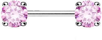 beyoutifulthings Brustwarzen-Piercing 2 Grosse RUNDE ZIRKONIA Brust-Piercing Nippel-Piercing Edelstahl Silber Pink Stab 1,6mm 12mm