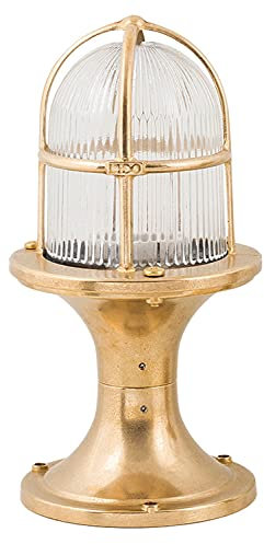 Licht-Erlebnisse Premium Sockelleuchte außen Messing Glas rostfrei robust IP54 Maritim antike Terrassenlampe Garten