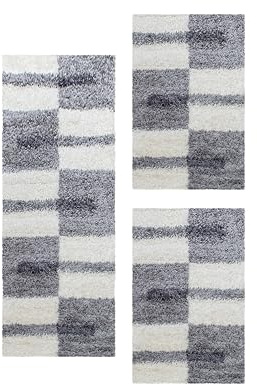 HomebyHome Bettumrandung Schlafzimmer 3 teilig Teppich Hellgrau - Waschbarer Bettumrandung Teppich Läufer Set Extra Flauschig Bettvorleger Schlafzimmer Bettset:2 St. 60x110 cm | 1 St. 80x150 cm