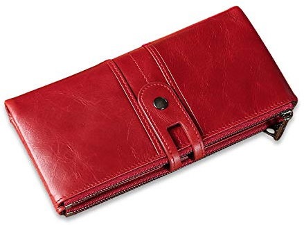 FANDARE Geldbörse Münzbörsen mit RFID für Damen Unterarmtasche Herren Brieftasche Clutches Geldklammer Kreditkartenetui Portemonnaie Geldbeutel Portmonee Leder Geldbörse für Party, Einkaufen Rot