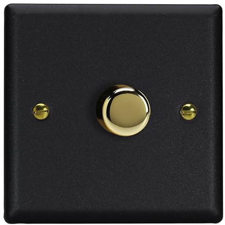 Varilight Single V-Pro Rotary 2-Way LED Dimmer 1 x 0-120W - Vogue Matt Black With Polished Brass Knob, JYP401V.MB