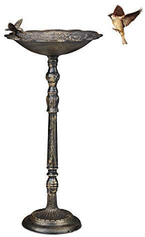 relaxdays Abreuvoir en Fonte, Bain avec Pied pour Oiseaux Sauvages, Jardin, Design Antique, 74,5 cm de Haut,Bronze