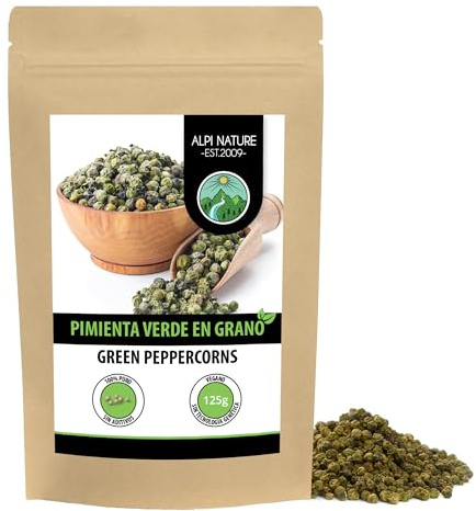 Alpi Nature Poivre Vert en Grain 125g, Poivre Vert Grains Entiers pour la Cuisine et Mélanges d'Épices
