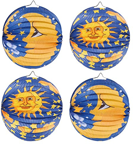 Bluelves Sankt Martin Laterne mit Mond Motiven, 4 Stück Mondlaterne Papier Lampion Ø 24cm - Papierlaterne für Sankt Martin und Halloween Laternenumzug Dekoration, Martinslaterne für Kinder