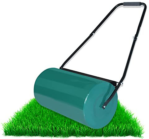 HENGMEI Rasenwalze Gartenrolle Handwalze Gartenwalze Metall Rasenroller 57cm Breite, 32 cm Durchmesser Füllvolumen: ca. 46 L für Rasen & Acker, Grün
