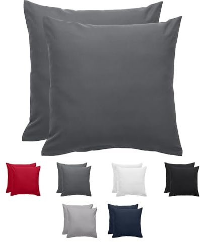 Komfortec Kissenbezug 2er Set - 100% Mikrofaser, Weich & Atmungsaktiv, mit Reißverschluss - Kopfkissenbezug - Waschbar & Pflegeleicht - Anthrazit - 40 x 40 cm