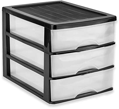 AC - Cajonera de Almacenamiento Sobremesa con 3 cajones, Torre de Almacenamiento Multiusos para Oficina, hogar, Escuela - 26,8 x 27 x 35,5 cm - Color Negro - Modelo Aleatorio