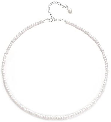 Aleasha 925 Sterling Silber Perlenkette Damen Weiße Perlen Choker Grau Kurze Kette 4mm 6mm 8mm Hochzeits Schmuck 38+5CM