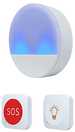 ALEENFOON Sistema Pulsante di Chiamata di Emergenza per Anziani, plug-in SOS Campanello Senza Fili Cercapersone Paziente Letto Personale Allarme per Anziani da Collo Casa Sirena (2 a 1 Bianco)