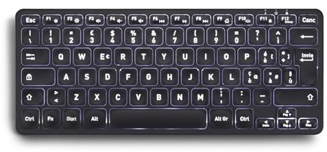 Perixx PERIBOARD-732B Mini tastiera retroilluminata wireless - Batteria ricaricabile - Tasti a forbice tipo X - Retroilluminazione bianca - Layout Italiano