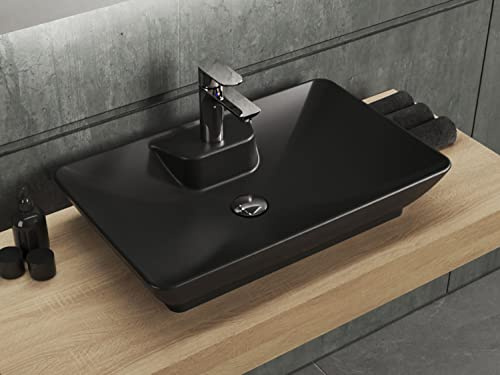 Aqua Bagno | Waschbecken, Design Aufsatzwaschbecken, Waschtisch, aus | Keramik, Handwaschbecken | 62x40cm | Schwarz Matt