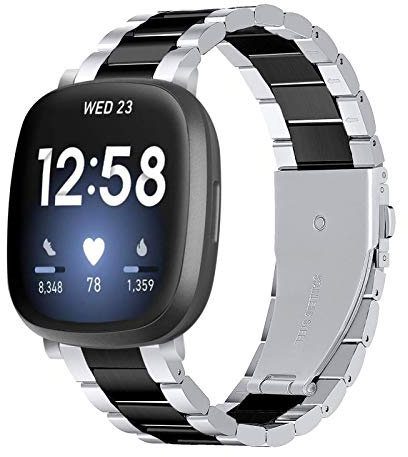 Limque Edelstahl-Armband, kompatibel mit Fitbit Versa 4 / Fitbit Sense 2 / Fitbit Versa 3 / Fitbit Sense, verstellbare Metall-Uhrenarmbänder, Ersatzarmband für Damen und Herren