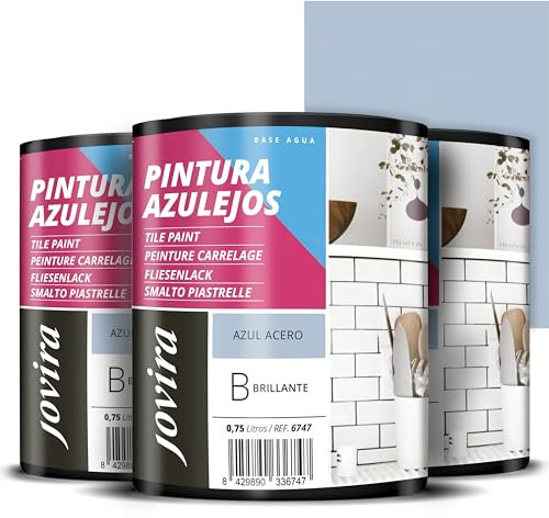 JOVIRA PINTURAS Vernice Per Piastrelle a Base d'acqua. Date un nuovo look alla vostra cucina e al vostro bagno. (3x750 Millilitres, Blu Acciaio). F-14-3