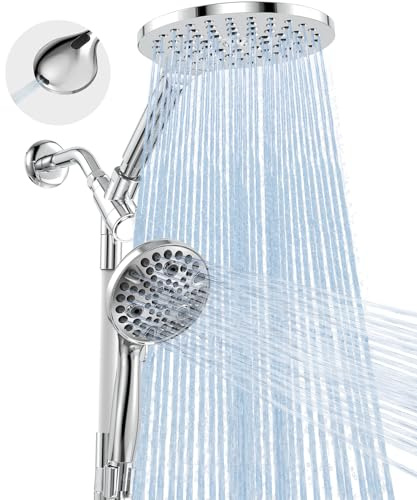 MakeFit Dual Handheld Shower Head Combo, 2-in-1 Rain Shower Heads System 8 Inch Rainfall Shower Head and 10 Modes High Pressure Hand Held Showerhead with Built-in Power Wash