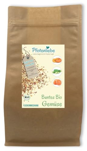 Pfotenliebe getrockneter Bio-Gemüsemix für Hundefutter (Buntes Bio-Gemüse), 100% feine Gemüseflocken, Barf Zusatz, 500g