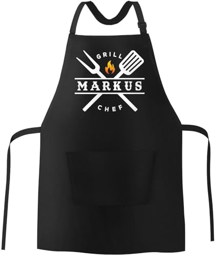 SpecialMe® Grillschürze mit Aufdruck Grillchef personalisiert mit Wunschname Grill Flamme Baumwoll-Schürze schwarz Unisize