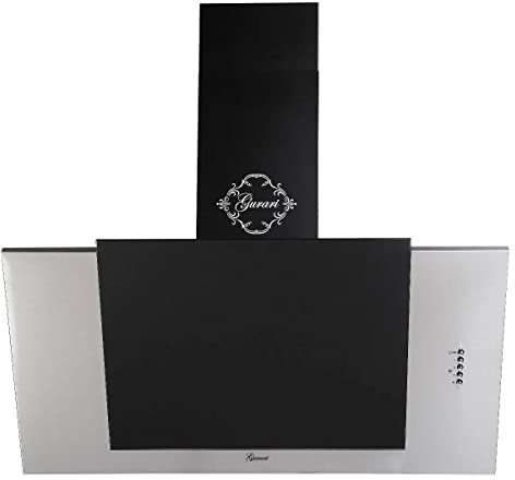 GURARI Hotte de cuisine à tête libre 482 60 IS, Hotte d'aspiration 60cm 1000 m³/h Acier inox Verre noir