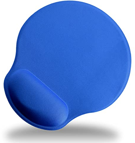 Alfombrilla Ratón Azul. Base Antideslizante de Silicona y Reposa Muñeca Acolchado. Ergonómica. Reduce la Tensión de la Muñeca en Largas Jornadas de Trabajo u Ocio, Gamers, Teletrabajo, Oficina.