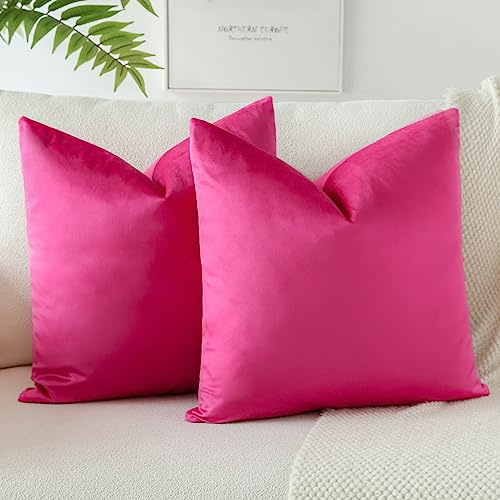 JOTOM Samt Kissenbezug Kissenhülle Sofakissen Dekokissen Kissenbezüge für Sofa Wohnzimmer Schlafzimmer 2er Set 50x50 cm Rosa Rot