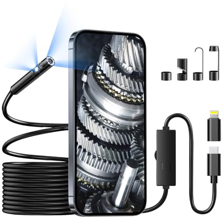 Endoskopkamera mit Licht, 1920P Endoskopkamera mit 8 + 1 verstellbaren LED-Lichtern, halbstarres Kabel, 4,6 m, IP67 wasserdicht für iPhone, iPad, Samsung, Coole Gadgets für Herren