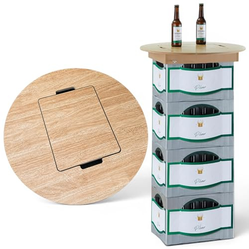 MIJOMA Bierkasten Tischaufsatz - Origineller MDF Partytisch Ø60cm Rund - der Hingucker für Gartenparty, BBQ & Bierparty - Platz für 4 Bierkästen, Werkzeuglose Montage, Bierliebhabergeschenk