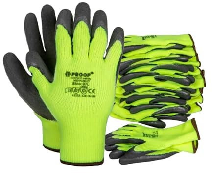 PROOF COMFORT & SAFETY Work Gloves 12 Pairs Assembly Gloves Thick Protective Fall Winter PU Coated Latex Coated Mechanic Construction Workers Logistics Size 9 HotCold