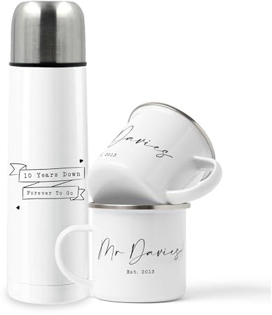 10 Year Flask and Cup Set, Gift for The Couple, Mr and Mrs Mug Set, Ten Year, Mr and Mrs Gift, Tin Years