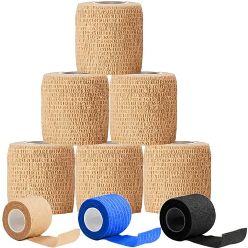 HZSZJMN Cohesive Bandages, 6 Pack Cohesive Bandage wrap, 5cm x 4.5m Strapping Tape, Ankle Strapping Tape, Flexible Elastic Sports Bandage, Breathable Ankle Strapping Tape-Beige