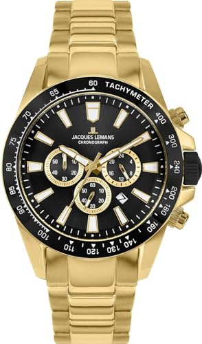 JACQUES LEMANS Analoge Herrenuhr Quarz mit Edelstahlarmband Mid-39578, Gold