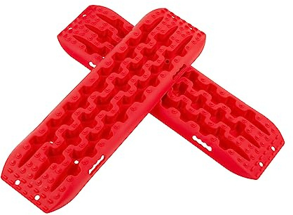 GYMAX 2 Stück Sandbleche Anfahrhilfe, Offroad Traktionsmatte für Sand, Schlamm & Schnee, Recovery Board Offroad Tracks, 10 T, Reifenleiter für Wohnmobil, PKW & LKW (Rot, 107 x 31 x 7 cm)